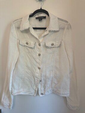 Joseph Ribkoff White Linen Denim Jacket Sequin Embellished Y2K